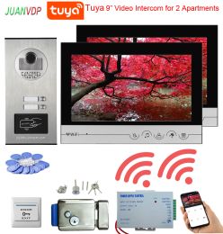 Intercom 2 lines 9inch Tuya Video Door Phone Intercom Doorbell With RFID HD IR Outdoor Waterproof Camera Inductive Card Video Door Phone