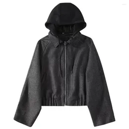 Women's Jackets 2024ZAR Spring/Summer Selling Clothing Unique And Personalized Wool Blended Hooded Short Jacket Coat