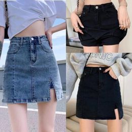 Skirts Summer Denim Skirt Cute High Waisted Slim Jean Elastic Anti-glare Hakama Women Girl