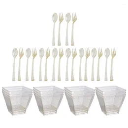 Disposable Cups Straws Salad Utensils Serving Cup Party Spoon Tasting Flatware Tableware Kit Banquet