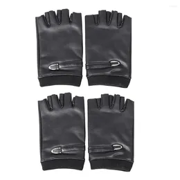 Cycling Gloves 2 Pair Of PU Half Finger Bike Riding Winter Fishing Motorcycle (Black)