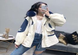 Real Fur Coat Natural Navy Blue Fur Collar 2019 Winter Jacket Women Loose Short Down Coat White Duck Down Jacket Thick Warm Down T3616463
