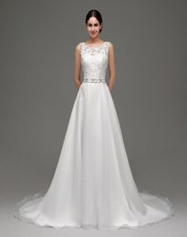 2017 Wedding Dresses Tank Sleeves A Line Lace Beading Belt Cheap In Stock Bridal Wedding Gowns 242361761868