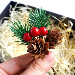 Decorative Flowers 10PC Set Artificial Christmas Pine Cone With Holly Branches For Nuts Decora Xmas Tree Packaging Box Ornaments