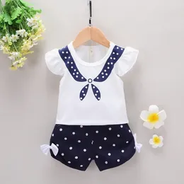 Clothing Sets 2024 Summer Baby Girl Clothes 9 To 12 Months Outfit Korean Polka Dot O-neck Short Sleeve T-shirts And Shorts Children's