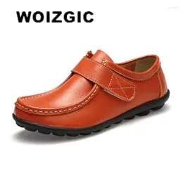 Casual Shoes WOIZGIC Women Ladies Female Mother Genuine Leather Flats Loafers Round Toe Hook Loop Moccasins Vintage Plus Size 41 42