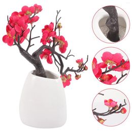 Decorative Flowers Artificial Plum Potted Plant Fake Bonsai Ornament Small Blossom Arrangement Simulation In Ceramic Vase