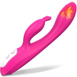 G Spot Couple Vibrator Heating Function for Clitoris G-spot Stimulation Waterproof Dildo with 9 Powerful Vibrations Dual Motor Stimulator for Women or Couple Fun