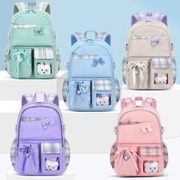 Bowknot schoolbag for teenage girls High capacity Orthopaedic backpack With cartoon pendant School Bags 2 Size Satchel 240314