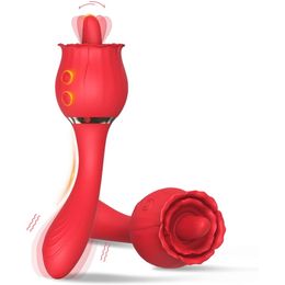 Rose Toy Vibrator for Women,Nipples Clitoris Stimulator, Vibration G Spot Clitoral Vibrator Dildo Sex Toy 2 in 1 Tongue Licking Thrusting G Spot Dildo Vibrator