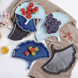 Tea Trays Chinese Simple Ceramic Ginkgo Leaf Embossed Fruit Plate Dried Dessert Pot Tray Restaurant Club Cake