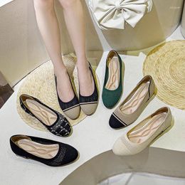 Dress Shoes Shallow Mouth Fashion Woven Round Toe High Heels Breathable Hollow Shoe Women Non-slip Soft Bottom Thick Pumps