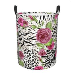 Laundry Bags Basket Animal Skin And Roses Cloth Folding Dirty Clothes Toys Storage Bucket Household