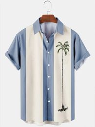 Hawaiian Shirt for Men Summer 3d Coconut Tree Printed Striped Holiday Short Sleeve Tops Tee Oversized Blouse Casual Men Shirt 240323