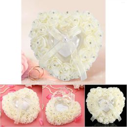 Gift Wrap Romantic Heart Shaped Wedding Ring Box Rose Rhinestone Decor Pillow Cushion Engagement Jewelry Packaging Case