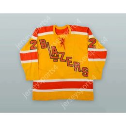 Gdsir Custom 1974-75 WHA CLAUDE ST. SAUVEUR 22 VANCOUVER BLAZERS YELLOW HOCKEY JERSEY NEW Top Ed S-M-L-XL-XXL-3XL-4XL-5XL-6XL