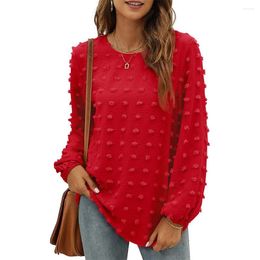 Women's T Shirts Chiffon Blouses Long Sleeve Crewneck Tops Dressy Casual Loose Pompom