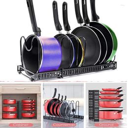 Kitchen Storage 5/8 Tiers Adjustable Pan Pots Organizer Rack 3 DIY Methods Heavy Duty Metal Pans Lids Holder