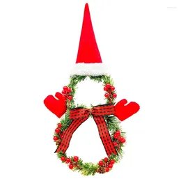 Decorative Flowers Pine Needle Red Fruits Wreath Shape Christmas Decoration With Hat And Bow For Front Door Home