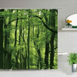 Shower Curtains Forest Plant Spring Landscape Waterproof Animal Wolf Green Leaf Waterfall Scenery Bathroom Decor Cloth Curtain