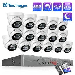 System Techage 16CH 5MP POE Security Camera System Doom AI Camera NVR Kit Two Way Audio H.265 Outdoor P2P CCTV Video Surveillance Set