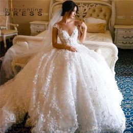 Dresses Princess White Flare Appliques Lace Wedding Dresses Elegant Ball Gown Offtheshoulder Dubai Arabic Style Bridal Gowns with Long T