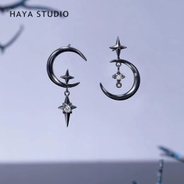 Earrings Haya Studio Star And Moon Design Earrings 100% 925 Silver Needle Studs Earring For Women Vintage Earring Fine Jewellery Gifts