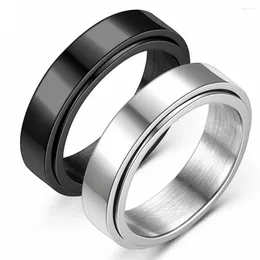 Cluster Rings Anxiety Fidget Spinner Black Silver Color Stainless Steel Spinning Rotating Mood Ring For Men Women Anti Stress Jewelry