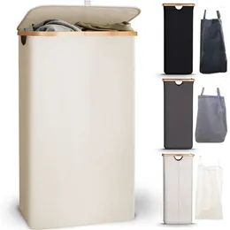 Laundry Bags Collapsible Clothes Hamper With Lid & Inner Bag Bathroom Basket Bamboo Handles Large Accessories