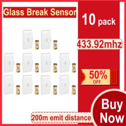 Detector 10pcs 433MHz Wireless glass vibration sensor break detector with baterry for security home WiFi gsm alarm system