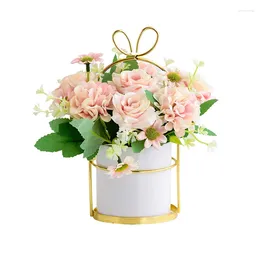 Vases European Imitation Ceramic Vase Artificial Flower Pot Home Decor Crafts Livingroom Desktop Rose Fake Table Ornaments