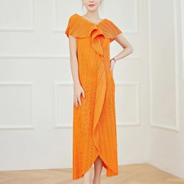 Party Dresses 2024 Summer Miyake Pleated Irregular V-neck Sleeveless Dress Korean Fashion Causal Ladies Designer Long Vest Clothes