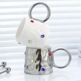 Mugs 380ML Milk Coffee Spoon Ceramic Mug Couples Cup Tea Water For Women Drinking Wedding Gift