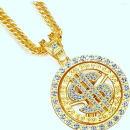 Pendant Necklaces Luxury Zircon US Dollar Punk Hip Hop Round Rich Symbol Money Collar Chains Necklace For Men Women Gift Fashion Jewellery