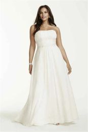 Dresses Strapless Chiffon Empire Waist Plus Size Wedding Dress 9V9743 Applique Lace Beading 28W Bridal Gowns Customised Made