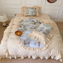 Bedding Sets Cotton Set Luxury 4pcs Europe Vintage Pastoral Printed Ruffles Duvet Cover Bedspreads Fitted Bed Sheet Pillowcases