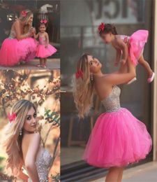 Gorgeous Crystal Beaded Short Prom Dresses Pink Strapless Tulle Homecoming Dresses Sexy Backless Formal Party Dresses Evening Gown9248940