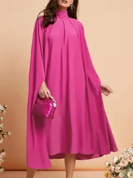 Casual Dresses Missuoo Solid Colour Elegant Evening Party For Women 2024 Spring High Neck Batwing Sleeves Pleated Caped Dress