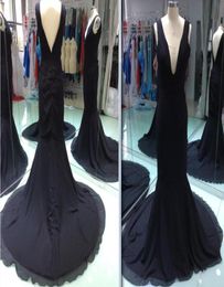 Real Pictures Black Colour South African Girls Mermaid Evening Dress Sexy Vneck Chiffon Dubai Long Formal Party Gown Size 8 10 128945090