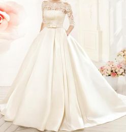 Cheap Ball Gown Lace Wedding Dresses Off the Shoulder Half Sleeve Satin Wedding Dress Bridal Gowns In Stock Ready to Ship1169058
