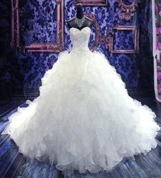 Luxury Beaded Embroidery Bridal Gown Princess Gown Sweetheart Corset Organza Cathedral Train Ball Gown Wedding Dresses Cheap3393483