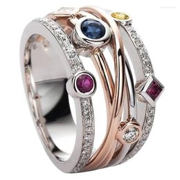 Cluster Rings Huiran Fashion Cross Female Finger Ring Jewellery White/Yellow Blue/Rose Red CZ Shine Stone Evening Party Accessories Stylish