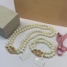 New two row pearl necklace Saturn Planet Love Bow pin pendant women Clavicle Chain diamonds pearl Necklaces Designer Jewellery N0230