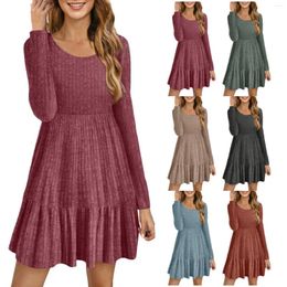 Casual Dresses Women's Striped Round Neck Long Sleeve Dress Winter Knitted Sweater Summer With Pockets