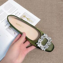 Casual Shoes Size 34-42 Women Flats Almond Shaped Toe Silk Vamp Pumps Diamond Buckle Designer Style Party Wedding Office Lady Slip On