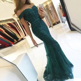 Dresses New Green Prom Dresses Off the Shoulder Modest Robe De Soiree Mermaid Style Beading Lace Formal Evening Gowns Party Dress