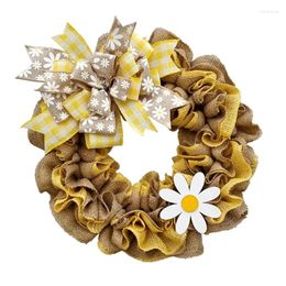 Decorative Flowers 15" Spring Door Wreath With Flower Bowknot Bees Festival Artificial For Wall Window Party Farmhouses Home Decors