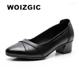 Casual Shoes WOIZGIC Women's Mother Ladies Genuine Leather Flats Loafers Non Slip On Pointed Toe Commute