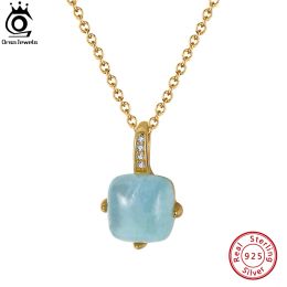 Necklaces ORSA JEWELS 100% Natural Aquamarine Pendant Necklace for Women 925 Sterling Silver Genuine Gemstone Necklace Jewelry GMN09