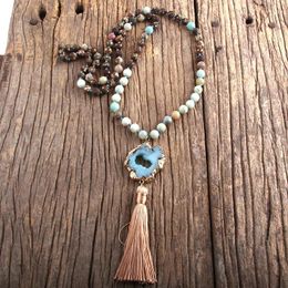 Pendant Necklaces Fashion Bohemian Jewellery Stones Knotted Druzy Stone Links Tassel For Boho Jewelryes Women Gift Lariat Necklace